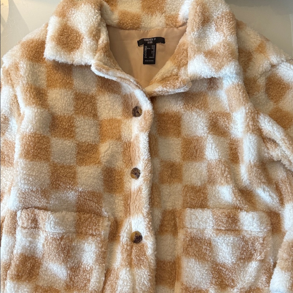 Forever 21 Cream and Tan Checkered Teddy Jacket